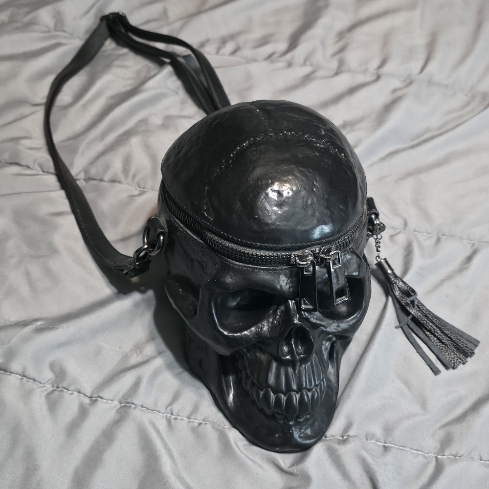 Black Skull Crossbody Bag with Tassel